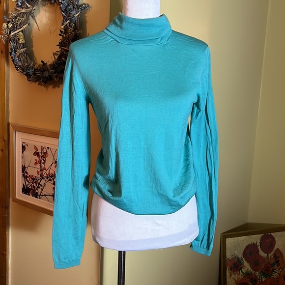 MAX MARA Spilata Size Large Turquoise Green Turtleneck 100% Pure New Wool  $458 - Picture 4 of 15